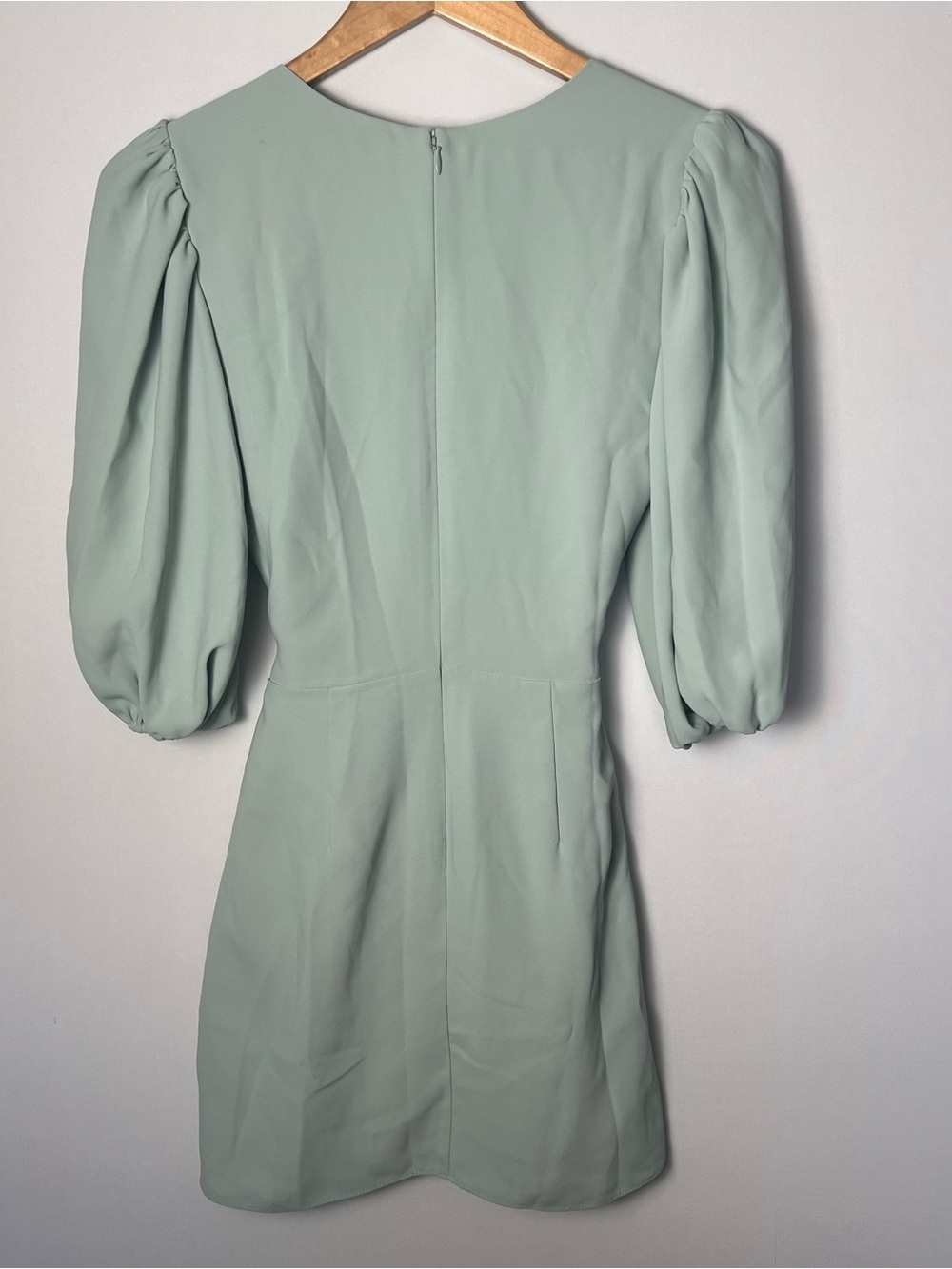 Amanda Uprichard Revolve Alida Mini Wrap Tie Dress Thyme Green XS Balloon Sleeve - Picture 7 of 10